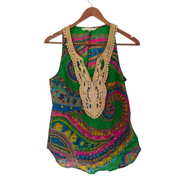 Trina Turk Tops - Trina Turk Multi Colorful Pattern Silk Blend Tank Shirt S